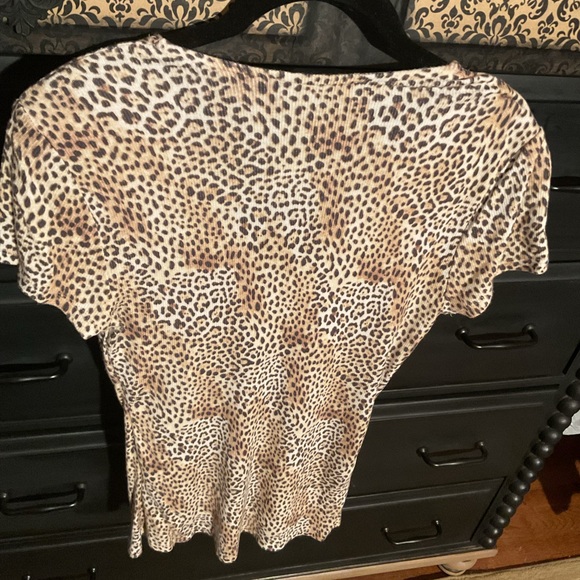 INC Cream Tan Leopard Fitted Cap Sleeve Blouse - Picture 4 of 5
